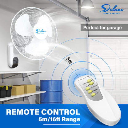 Simple Deluxe 16 Inch Wall Mount Fan with Remote Control, 3 Oscillating Modes, 3 Speed, Timer, 1 Pack
