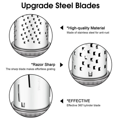 JUDOUDOU Cheese Grater Hand Crank - Classic Rotary Cheese Grater, Parmesan Cheese Shredder Handheld with 3 Stainless Steel Drums, Can be used for Hard Cheese, Chocolate and Nuts - Dishwasher Safe