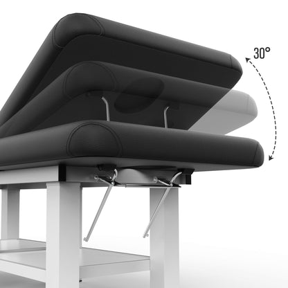 pouseayar 31.5'' Wide × 75'' Long Stationary Massage Table with Backrest and Storage Space for Treatment Table Physical Therapy Table Spa Facial Bed, 6 Square Legs Metal Frame PU Leather - Black