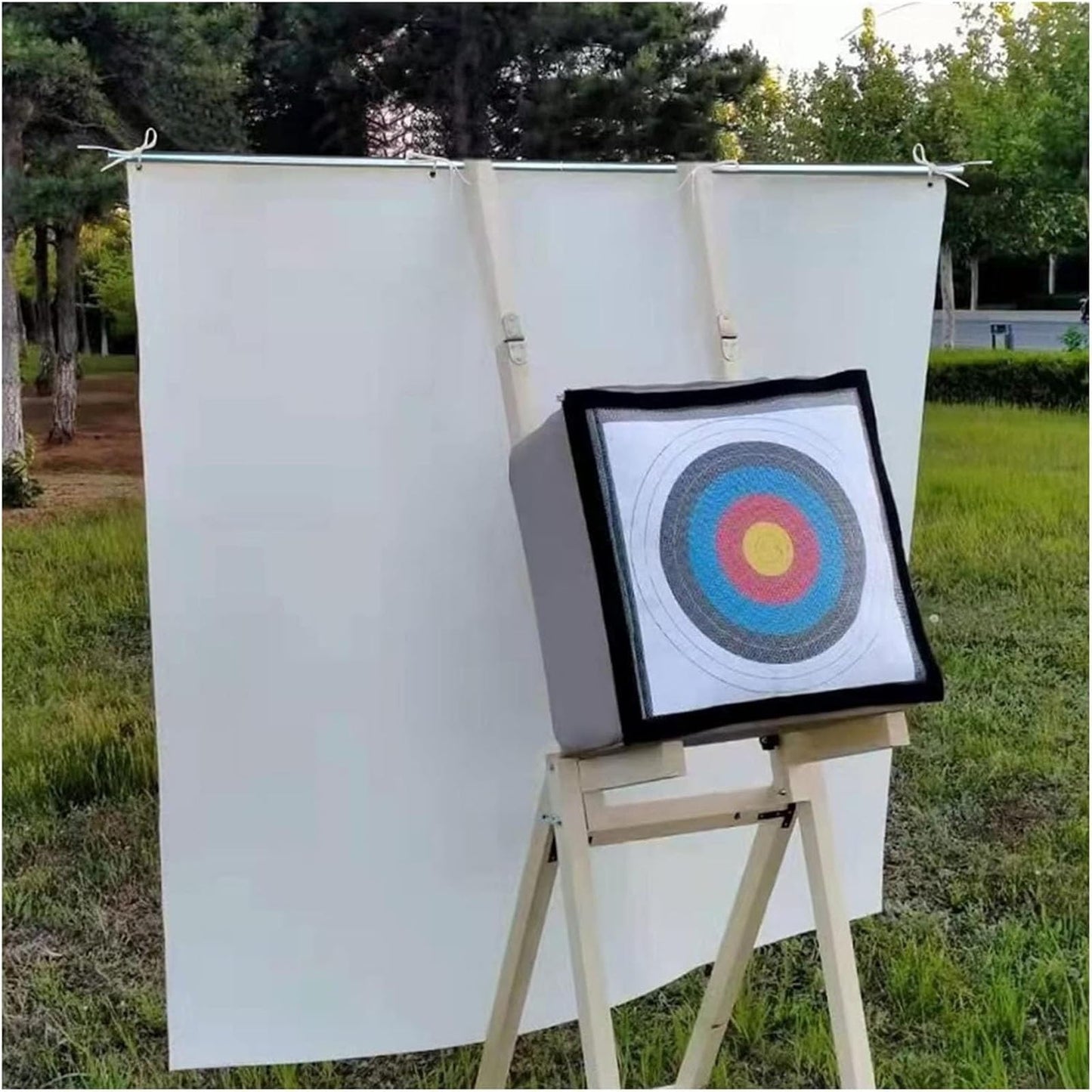 XingLi Wooden Archery Target Stand for Backyard Targets Shooting Adjustable Foldable Adjustable Mobile Straw Targets Stand, Portable Support Frame with Archery Backstop Heavy Duty Arrow Netting