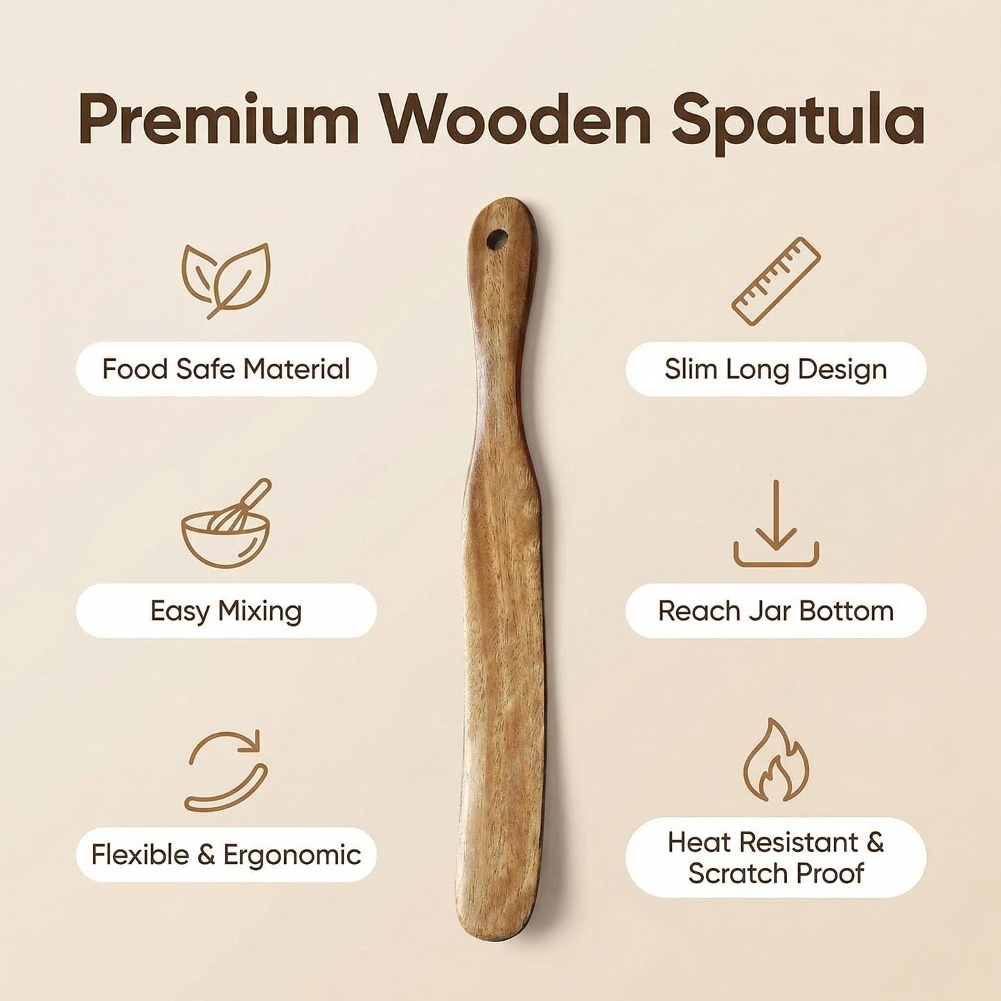 AOOSY Skinny Spurtle,11" Acacia Wood Spatula for Sourdough, Mixing