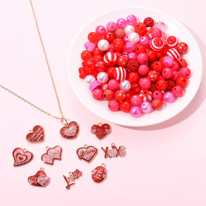 2500PCS+ Valentine’s Day Beads for Jewelry Making, Pink Red Polymer Clay Beads, Assorted Pearl Crystal Heart Bead Letter Spacer Bead and Sweet Heart Charms for Bracelet Necklace Making DIY Crafts
