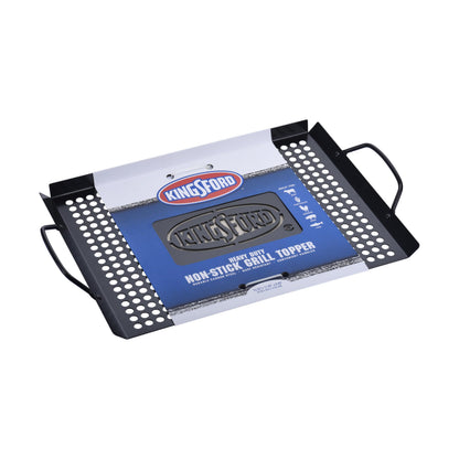 Kingsford Non-Stick Grill Topper Pan, Heavy Duty Carbon Steel BBQ Grilling Tray with Handles, Perforated Surface Helps Keep Small Foods from Falling Through Grates, 15.55 x 11.05 Inch