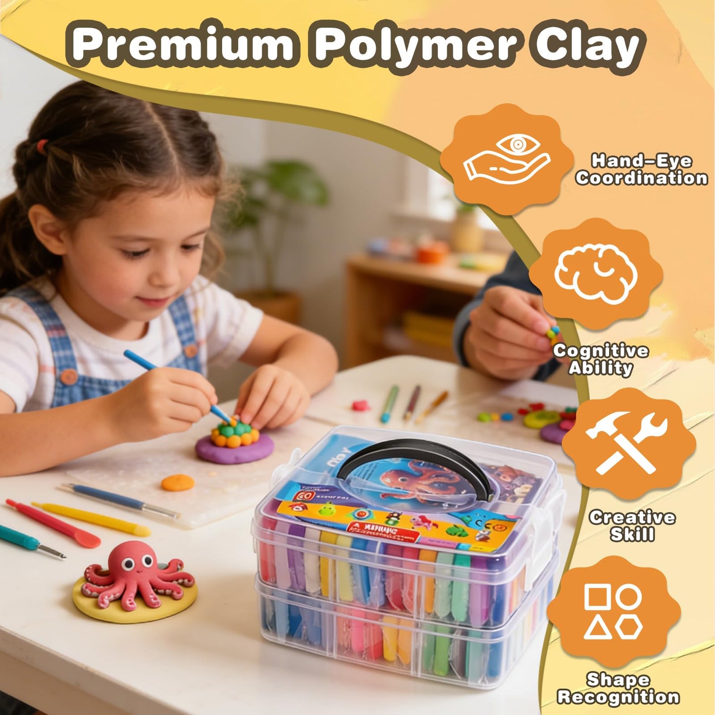 Ixiaoyoo 60 Colors Polymer Clay, DIY Modeling Clay Starter kit for Kids, Oven Baked Model Clay Art & Crafts Toys with Sculpting Tools, Non-Sticky, Birthday & Christmas Gift for Kids & Adults Artists