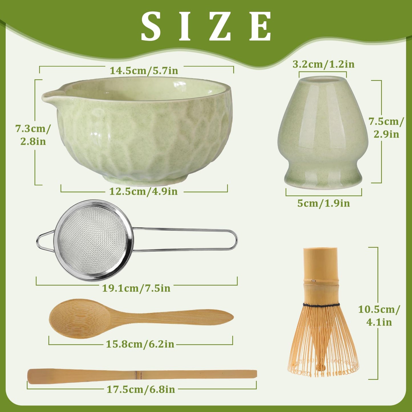 Matcha whisk Set,Japanese Matcha Set,Matcha Bowl with Spout,Matcha Whisk and Holder,Bamboo Scoop,Sifter - 6 Pcs Tea Set for Matcha Lover,Tea Ceremony(Green)