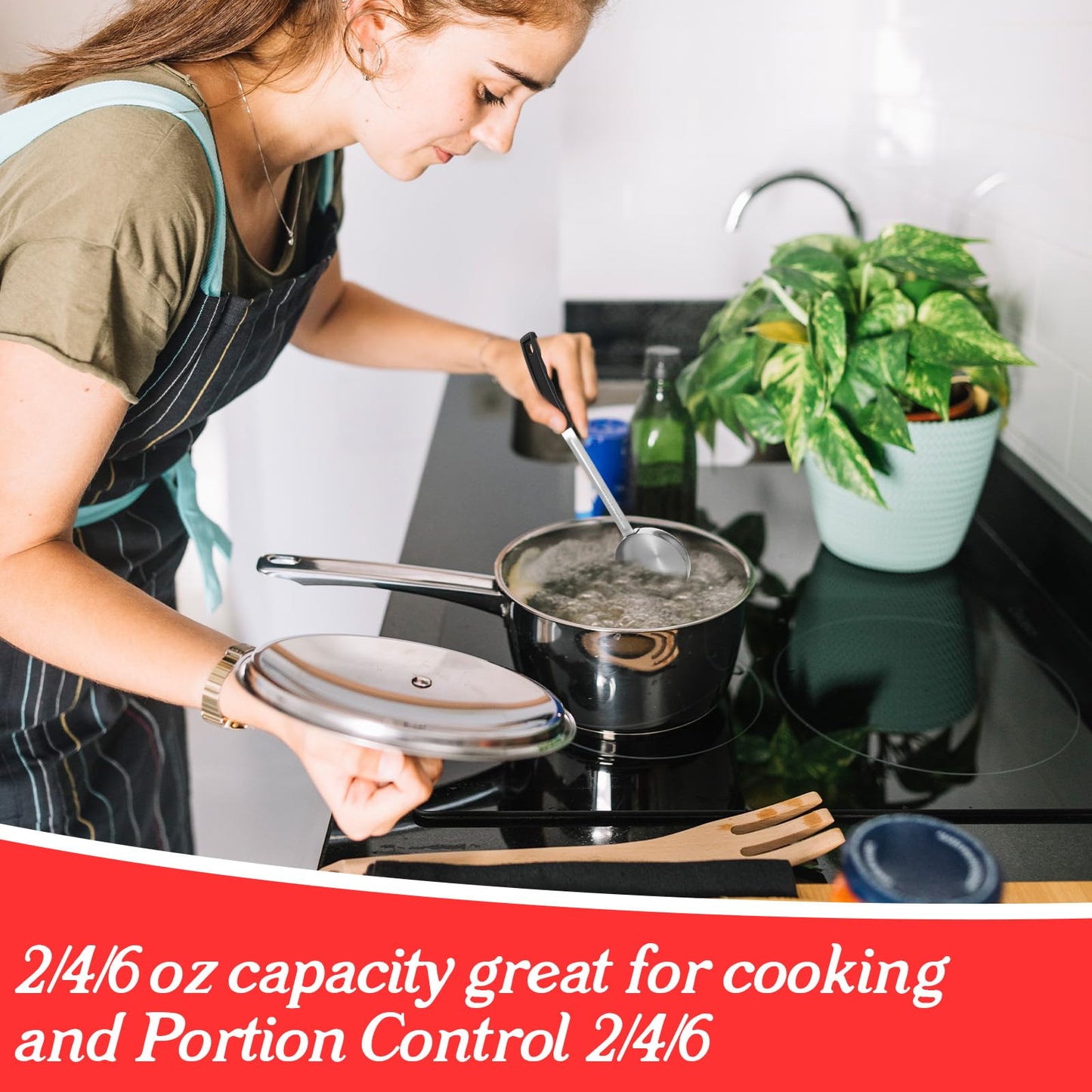 Kifmurase 6Pcs Portion Control Serving Spoons, Portion Scoops Cups Solid and Slotted Stainless Steel Ladle Spoon for Food, Measuring Serving Utensils for Restaurants (6OZ, 4OZ, 2OZ)