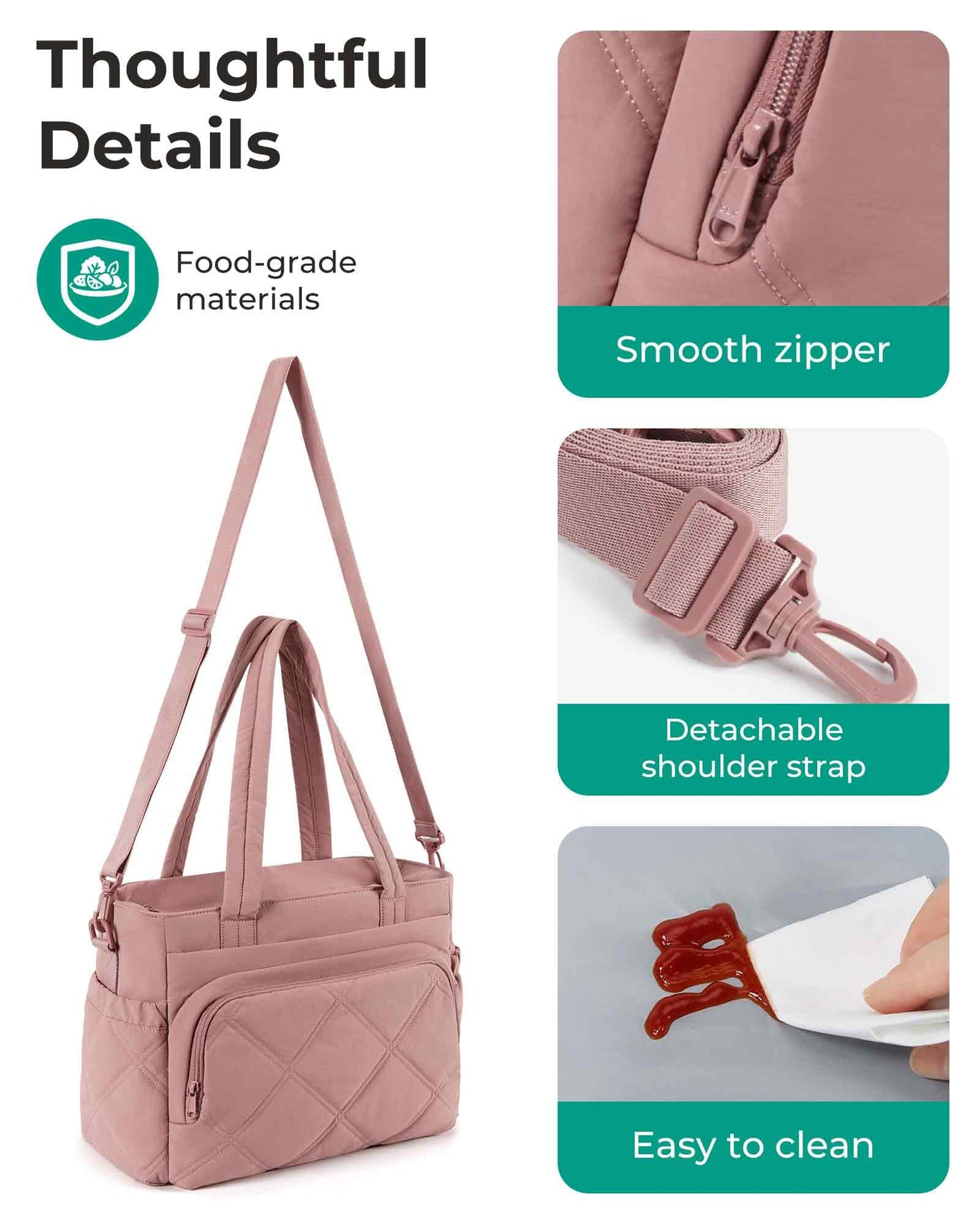 BAGSMART Lunch Bag Women Large Lunch Box Insulated Tote Bag with Multi-Pockets Quilted Puffy Tote for Work, Outdoors