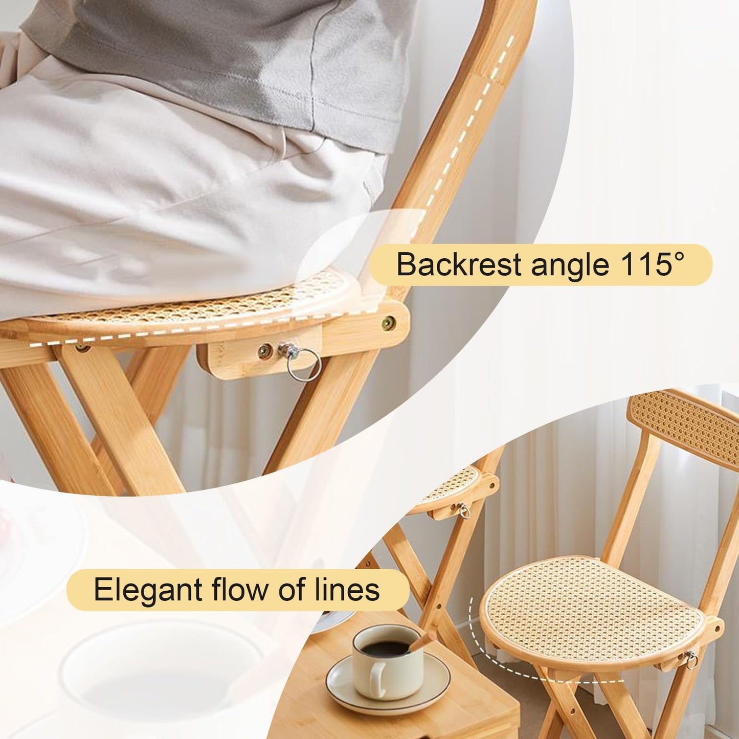 Folding Chairs, Kitchen Island Stools, Comfortable Bamboo Folding Chair with Backrest and Footrest, Counter Stool for Events Office Wedding Party Picnic Kitchen