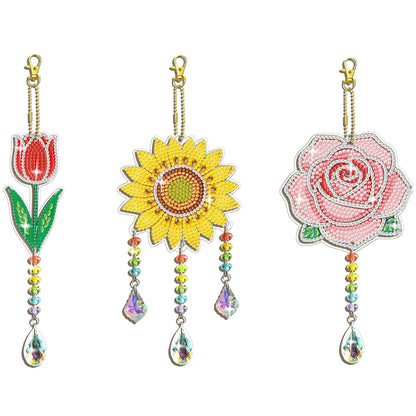 Leatrice 3PCS Flower Diamond Art Kits Suncatcher Small Diamond Painting Set Pendant DIY Crafts Hanging for Home Decro Double Sided Crystal Rhinestone Decorations