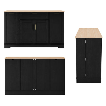 Amposei Kitchen Sideboard Storage Cabinet 54’’ Wooden Credenza Buffet Coffee Bar Cabinet with Drawers, Adjustable Shelves for Living Room Dining, Black