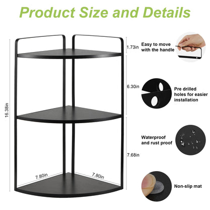 OKLILIYA 3 Tier Corner Bathroom Counter Organizer, Countertop Organizer, Makeup Organizer Countertop, Bathroom Storage Sink Shelf, Wooden and Metal Counter Shelf (Large Capacity-Black)