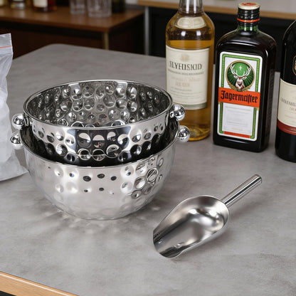 2 Set Ice Bucket for Freezer,Circle Stainless Steel Ice Cube Bin with Scoop＆Handle,Large Capacity Ice Container Champagne Bucket Carry Drink Storage Cooler,Halloween Ice Buckets for Partie