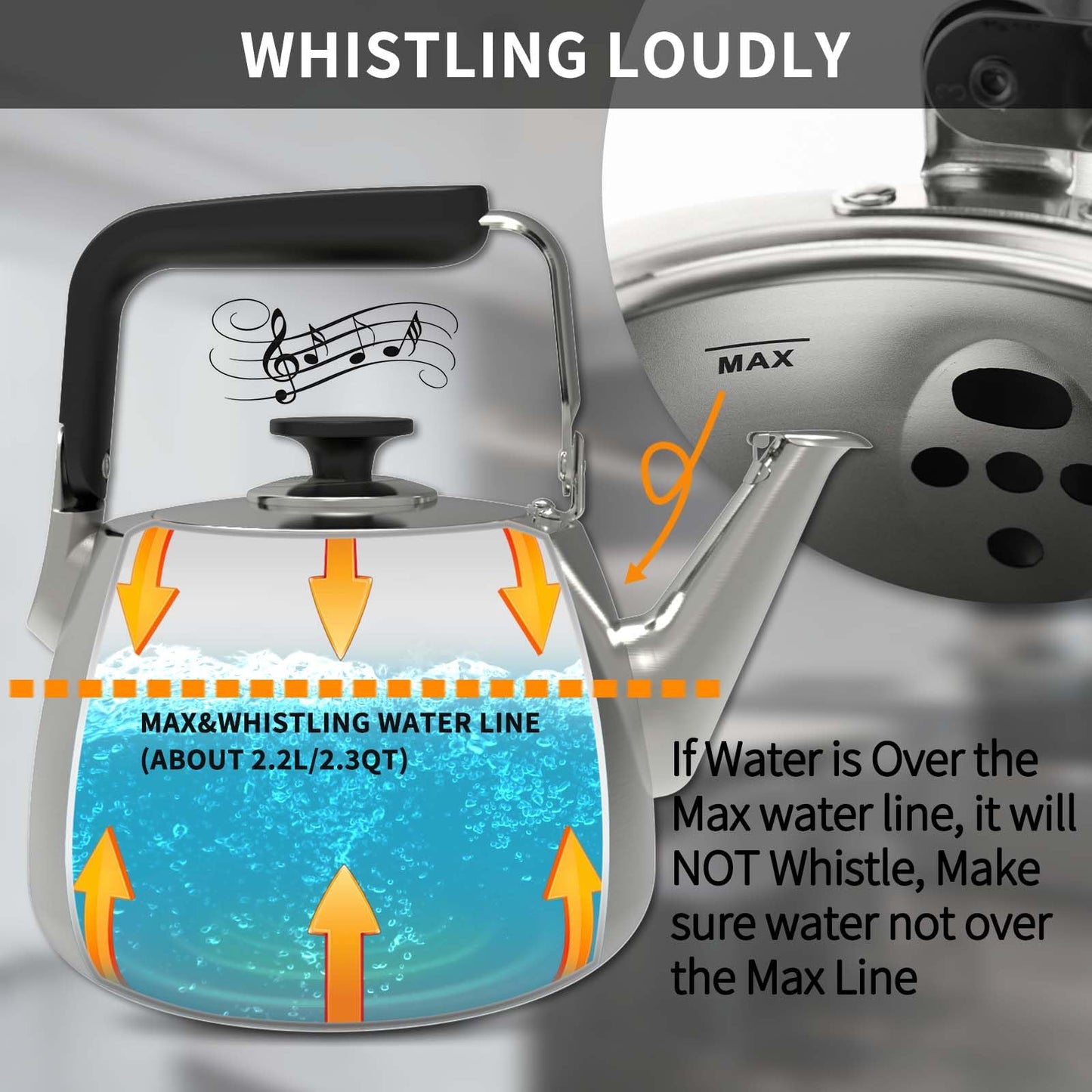 SADOMAIN Tea Kettle, Whistling Stovetop Tea Kettle, Large Capacity Teapot Suits for All Heat Source, Professional Fast Heat Technique Teapot with Thick Body and Bottom, Durable and Sturdy Tea Pot