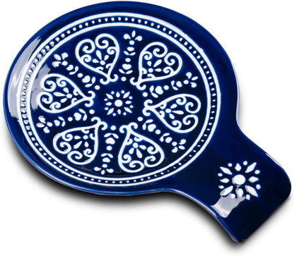 Porcelain Spoon Rest, Ceramic Utensils Holder for Kitchen Counter and Stove Top, Modern Farmhouse Decorative, Navy