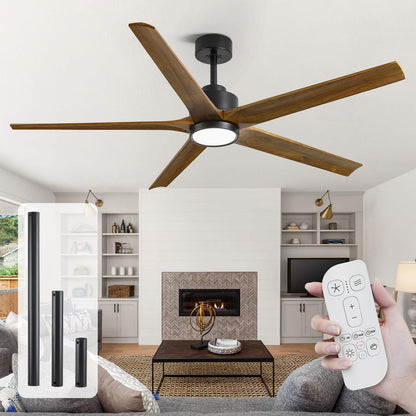 60 Inch Ceiling Fan with Lights, Outdoor Wood Silent Ceiling Fans, Modern High CFM Farmhouse Ceiling Fans, Quiet Reversible DC Motor, 5 Blades 6 Speed for Bedroom Living Room Exterior Patios