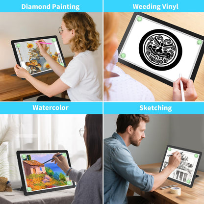 Phylosal Rechargeable A4 Light Pad with Built-in Stand & Bag, Magnetic Tracing Light Box for Drawing, Diamond Art Light Board with Side Button, Super Bright Light Table for Diamond Painting, Sketching