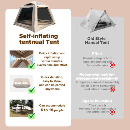 Romantic Camp Inflatable Tents for Camping, Family Waterproof Windproof Hot Large Inflatable Tent, Portable 5-7 Person Blow Up Air Tent