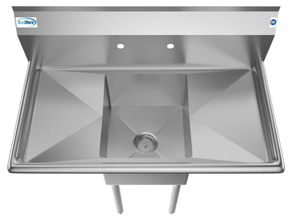 KoolMore 1 Compartment Stainless Steel NSF Commercial Kitchen Prep & Utility Sink with 2 Drainboards - Bowl Size 14" x 16" x 11", Silver