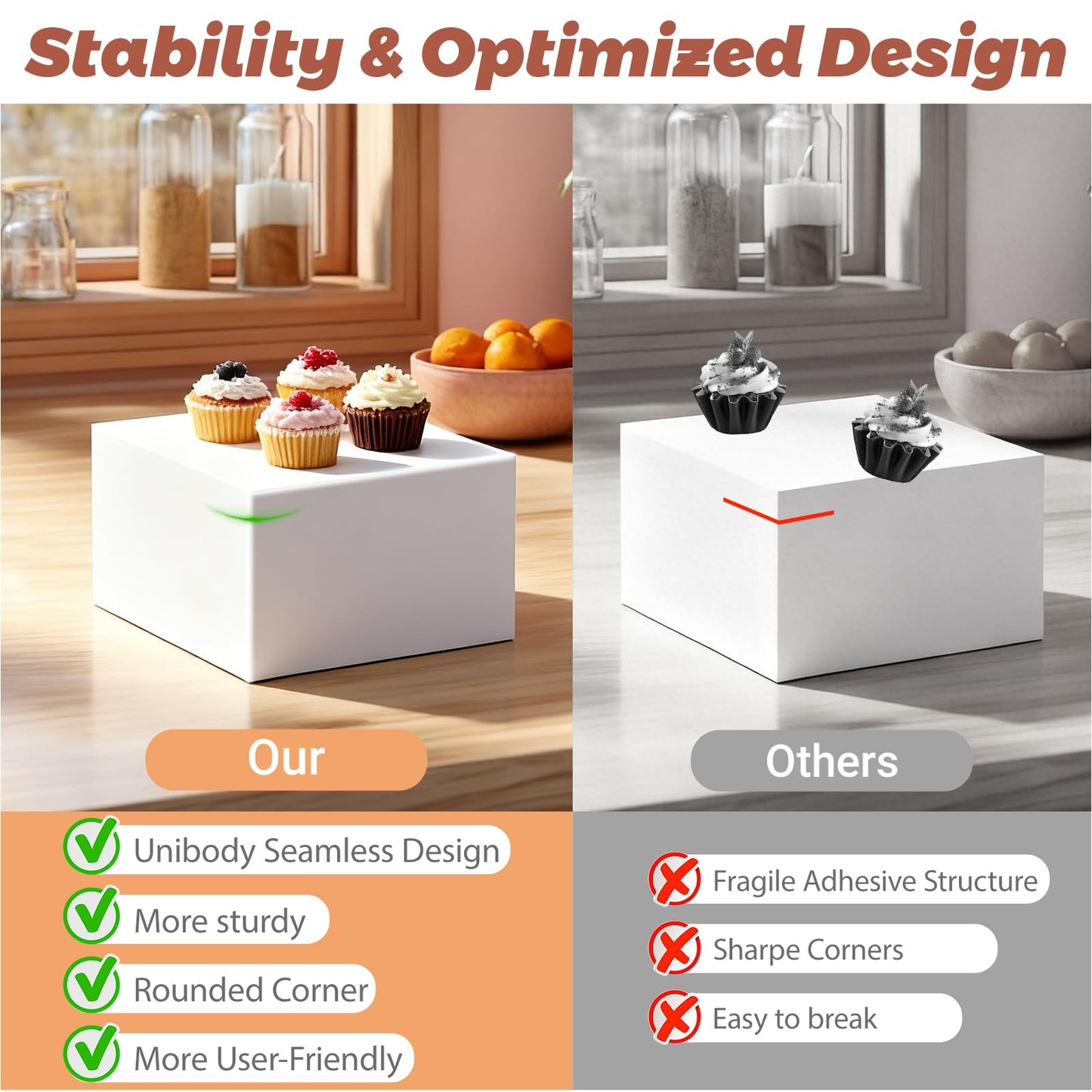 6Pcs Buffet Risers with Mini Sign and Maker, Acrylic Food Risers for Buffet Table, White Food Display Stands for Party, Collectibles Jewelry Display Stand, Acrylic Boxes Nesting Risers(10",9",8",7",6",5")
