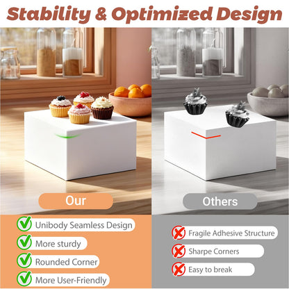 6Pcs Buffet Risers with Mini Sign and Maker, Acrylic Food Risers for Buffet Table, White Food Display Stands for Party, Collectibles Jewelry Display Stand, Acrylic Boxes Nesting Risers(10",9",8",7",6",5")