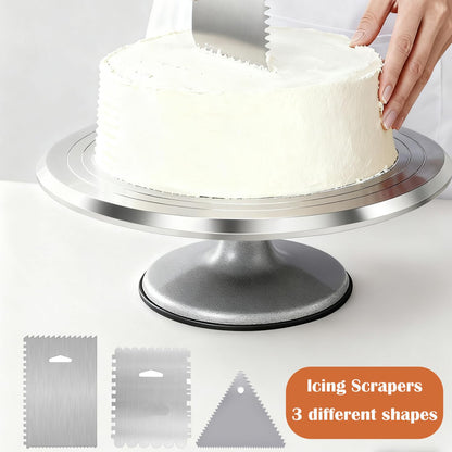 12 Inch Aluminium Rotating Cake Stand Turntable, Cake Decorating Kit Supplies with Icing Piping Tips, Frosting Spatulas, Pastry Bags, Scrapers and Other Cake Decorating Tools (85Pcs)
