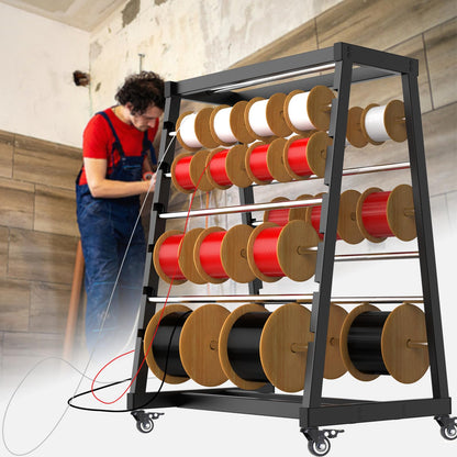 ATOLS Heavy-Duty 13-Rod Wire Spool Rack – 400lb Capacity, Adjustable Cable Caddy & Dispenser with Locking Wheels for Electrical and Industrial Use