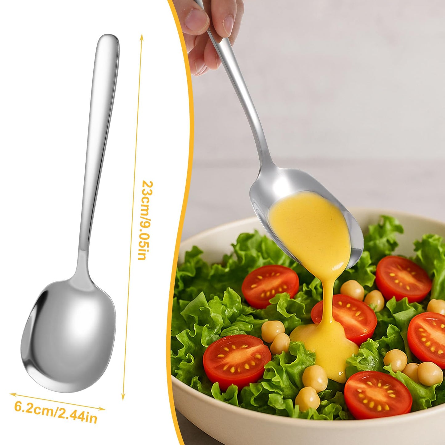JJUNW 8 Pieces Large Serving Spoons Set, 9 Inch Big Stainless Steel Buffet Serving Spoons Serving Utensils for Parties Kitchen Buffet, Dishwasher Safe, Silver