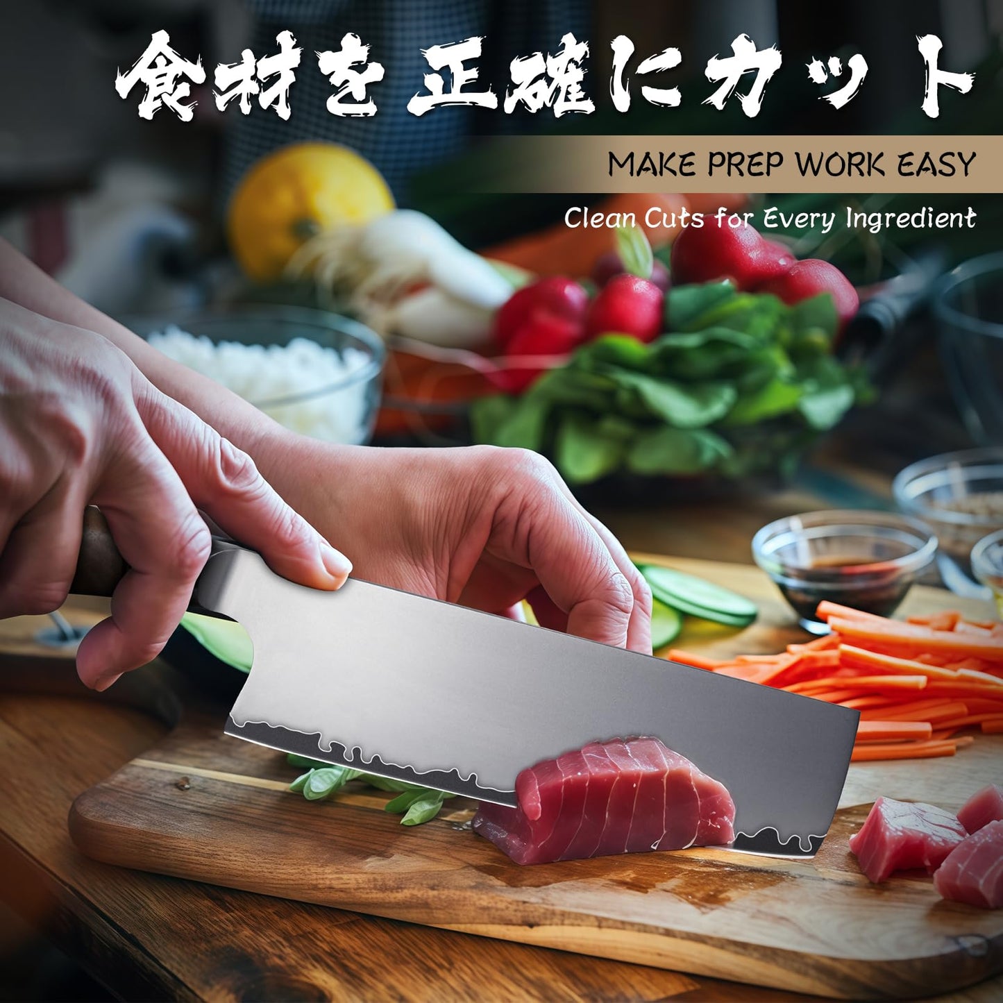 Purple Dragon Santoku Knife 7 Inch Japanese Chef Knife for Chopping Meat Cutting Vegetables, German Vg10 Steel Blade, Ergonomic Wooden Handle Christmas Gift for Men and Women