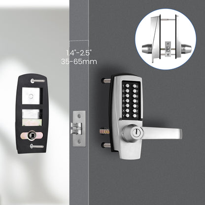 LVOZ Keyless Entry Door Lock with Handle - Mechanical Door Lock 100% Without Batteries - Easy to Install & Use - Keypad Lock on Zinc-Alloy, Water and Sun Proof for Indoor or Outdoor