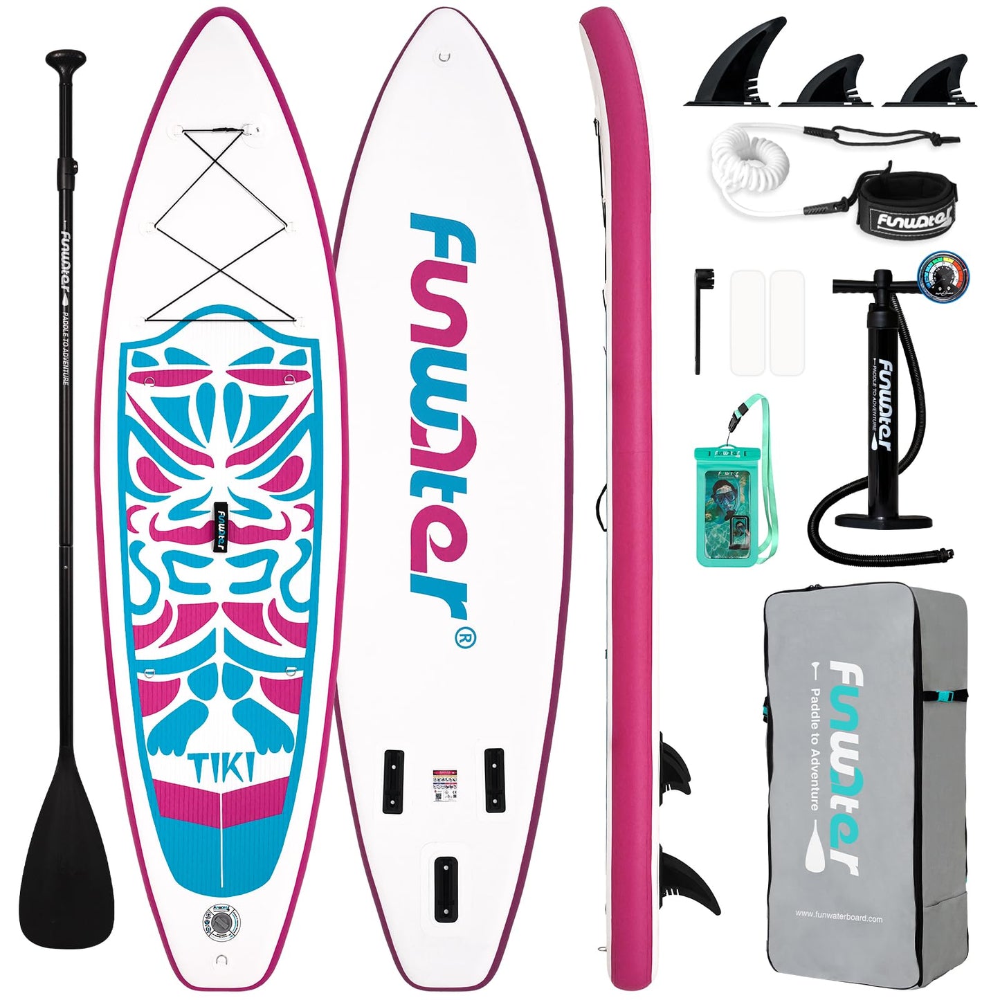 FunWater Inflatable 10'6×33"×6" Ultra-Light (17.6lbs) SUP for All Skill Levels Everything Included with Stand Up Paddle Board, Adj Floating Paddles, Pump, ISUP Travel Backpack, Leash,Waterproof Bag
