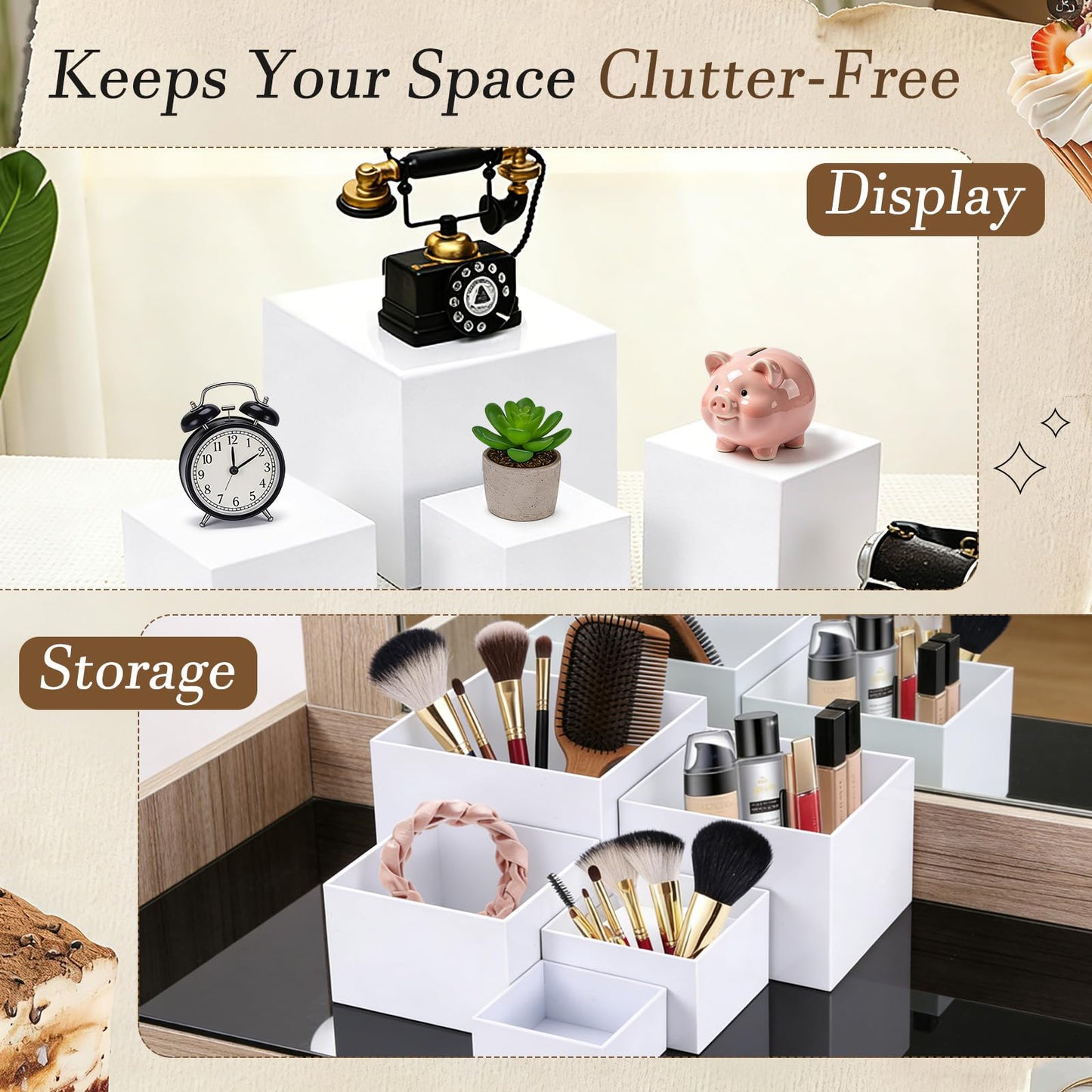 nplehome 6 Pcs Buffet Risers, White Acrylic Large Food Risers for Buffet Table with Mini Table Sign, Display Stand Shelf for Party, Catering Cube Nesting Boxes (9" 8" 7" 6" 5" 4" )