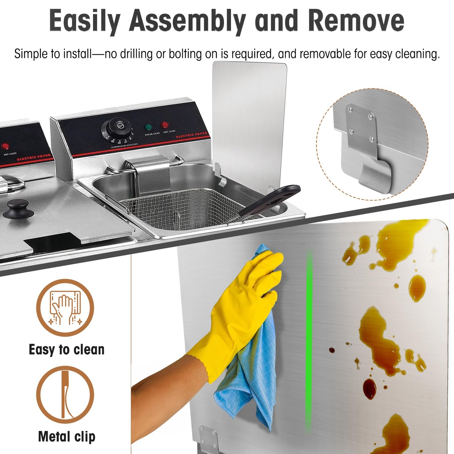Zipcase Stainless Steel 20-1/2" W x 18" H Universal Side Fryer Splash Guard for Commercial Fryers Fitting 0.5" - 1" Side, Pack of 1