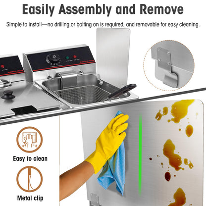 Zipcase Stainless Steel 20-1/2" W x 18" H Universal Side Fryer Splash Guard for Commercial Fryers Fitting 0.5" - 1" Side, Pack of 1