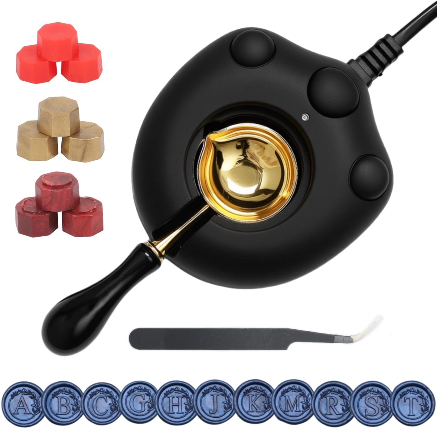 Sealing Wax Stamp Kit with Electric Wax Seal Warmer, 732 Pcs Waxseal Beads, Initial Alphabet Sealstamp, Spoon, Letter Sealingwax Kit (S)