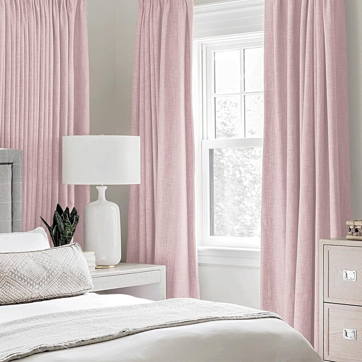 MIULEE Blackout Curtains - 100% Thermal Insulated Linen Texture Drapes - Pink, 52x54 Inch (2 Panels)