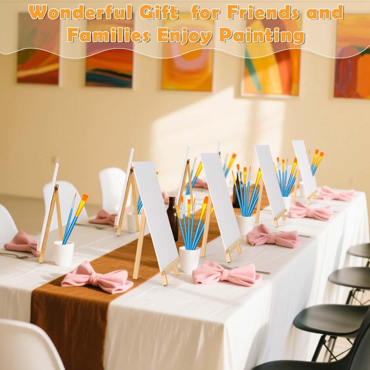 100-Pack 8x10 Inch Canvas Boards for Painting – Complete Art Kit with 50 Brushes, 20 Art Aprons & Paint Trays – Includes Mini Easel for Adults Beginners & Party Art Projects Home Deco