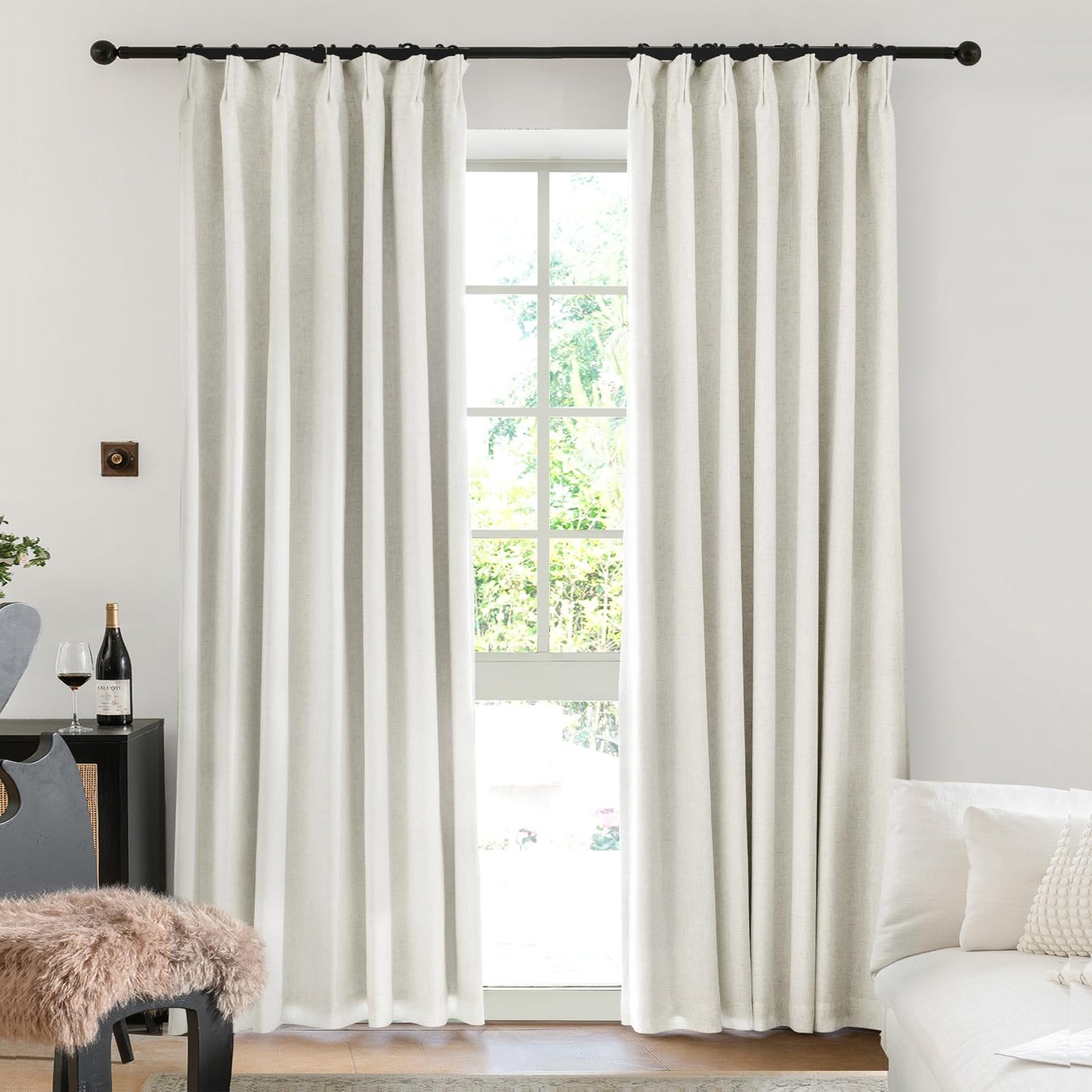 IVAPUPU Natural Linen Blend Pinch Pleated Curtains with 63'', 84'', 95'', 108'' Length