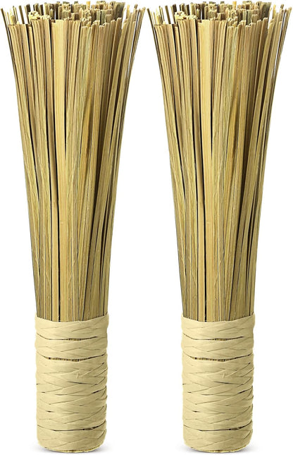 2 12 Inches Pcs Bamboo Wok Brush Bamboo Kitchen Cleaning Brush Pot Scraper Scrubber Dish Pan for Cooking Skillet Grill