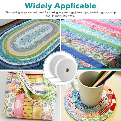 Meirivrn 2 Rolls Jelly Roll Batting Strip Thick Cotton Blend Fleece Battings for Jelly Roll Rugs, 2 1/4 Inch Cotton Blend Fleece Batting Strips Total 100 Yards for Throw Rugs(5.7cm/2.24inch)