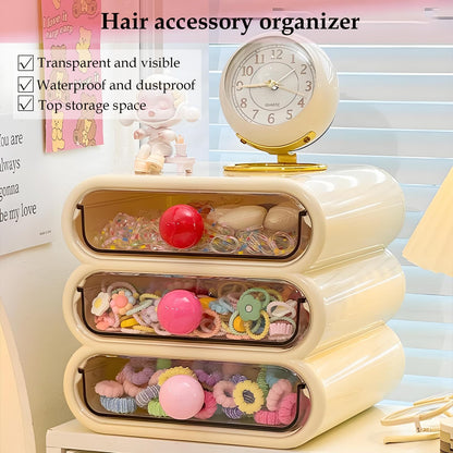 MavHubrix 3-Tier Drawer Makeup Organizer for Vanity Small Desk - Non-Stackable Clear Front Cosmetic Storage Holder for Bathroom Counter & Office Desktop -7.9x7.5x7.3in (Cream White)