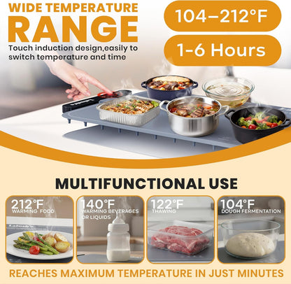Lalush'e Electric Food Warming Mat, XXL 36x15" - Portable Food Warmer for Parties, Hosting & Buffet Serving Foldable Graphene Heating Tray with 7 Temp Settings, Spoon Rest and Travel Isolation Pad