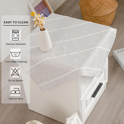 24 24 Inch Rustic Square Linen Small Tablecloth Washable Striped Jacquard Bedside Table Cover Heavy Weight Farmhouse