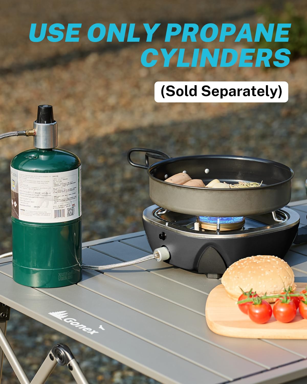 Gonex AeroFlame Dual Burner 20,000 BTUs Propane Camping Stove with Precision Flame Control & Removable Pot Stands, Portable Folding Camp Stove for Camping, Hiking, Patio, BBQ(Black)