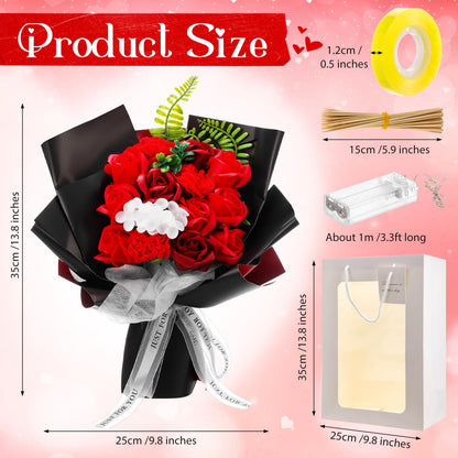 Suncalla Money Flower Bouquet Kit DIY Artificial Soap Rose Gifts with LED Light Kit, Fake Floral Rose Bouquet with Gift Bag Set for Graduation Anniversary Wedding(Red)