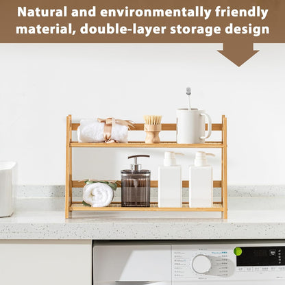 1 2 Countertop (Wood,17.7 Inch) Yalikop Pcs Tier Matcha Station Shelf Bamboo Coffee Mug Stand Storage Rack, Double