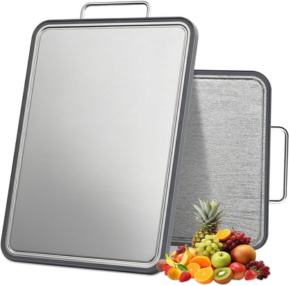 Stainless Steel Cutting Board - 17" x 11" Heavy-Duty Chopping Board with Juice Grooves | Non-Slip & Dishwasher Safe