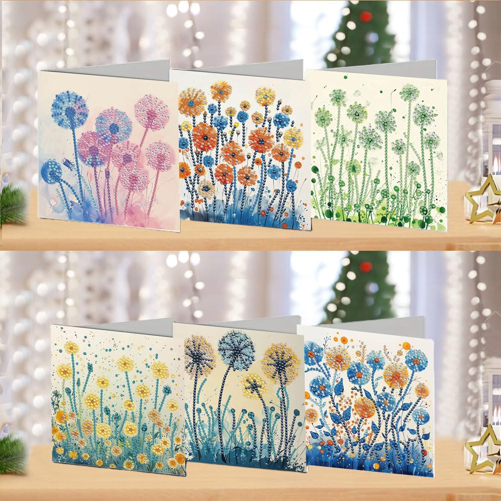 DDGYP 6pcs Diamond Art Cards - 5.9x11.81in Diamond Art Painting Greeting Card Kits, DIY Diamond Art Greeting Cards with Envelopes for Birthday & Daily Greetings