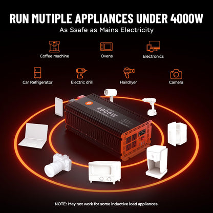 4000 Watt Power Inverter 12V DC to 110V/120V AC Converter Peak Power 8000W Car Inverter with LCD Display 4 AC Outlets, 2 USB & Type-C Port for RV,Truck,Off-Grid Solar System with Remote Controller