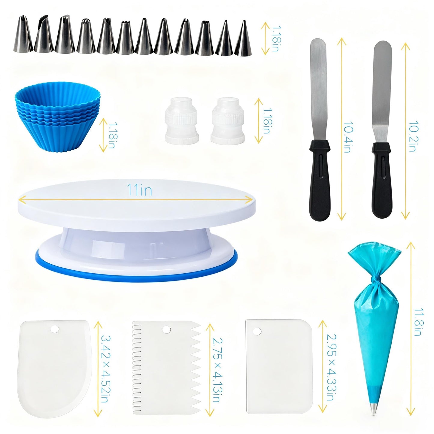 82 Pcs Cake Decorating Kit with Non-Slip Turntable, Stand,Leveler, 12 Piping Nozzles, Spatulas,Cupcake, 2 Reusable & 50 Disposable Bags,Complete Starter Set for Beginners & Home Bakers