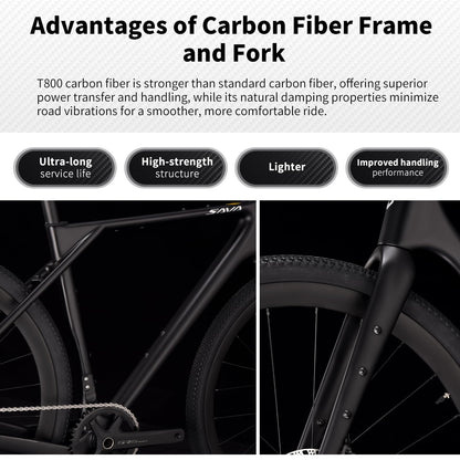 SAVADECK Carbon Gravel Bike - T800 Carbon Frame & Fork | Shimano U6000 11-Speed Groupset | Hydraulic Disc Brakes | 700CX40mm All-Terrain Tires | Men & Women Road/Off-Road Bicycle (Black, 51cm)